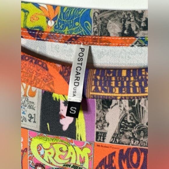 Postcard Women's Tunic Pop Art Hippie Woodstock 70’s Mid-length Dress Size Small - Picture 9 of 11